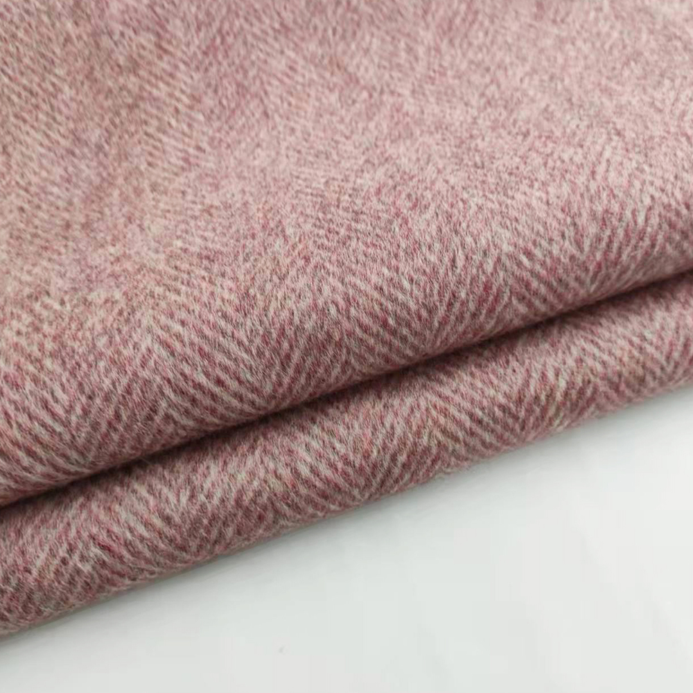 80% wool pink herringbone fabric